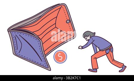 Minimal Vector of Empty Wallet with Dashed Lines for Financial Struggles Design Stock Vector