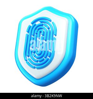 3d biometric fingerprint recognition icon representing digital identity protection and secure authentication. Vector shield for cybersecurity, mobile Stock Vector
