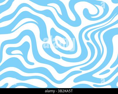 Groovy psychedelic water blue wave pattern. Vector abstract cyan and white wavy swirls. Texture background, ornament or wallpaper with undulating wave Stock Vector