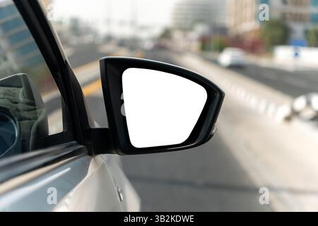 Car side mirror with white isolated background. Side view mirror. an empty form in the rearview mirror of the car Stock Photo