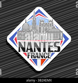 Vector logo for Nantes, white decorative rhomb road sign with line illustration of famous nantes city scape, art design refrigerator magnet with uniqu Stock Vector