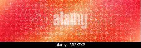 Disco ball mosaic pattern - abstract red glowing square tiles background. Bright shiny glitter effect, sparkling digital pixelated texture. Vibrant backdrop, party decoration vector illustration. Stock Vector