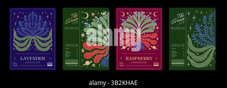 Luxury chocolate box. Indian tea pattern, premium wedding floral mandala or elegant flower label. Product package design with herbal ethnic elements, banner template. Vector modern frame collection Stock Vector