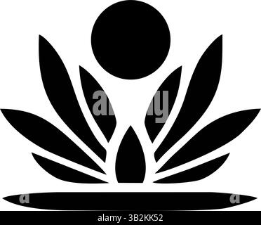 A striking black and white abstract design, featuring a symmetrical flower-like shape radiating outwards from a central sunburst-like circle Stock Vector