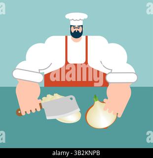 Chef cutting onion. Cooking concept illustration Stock Vector