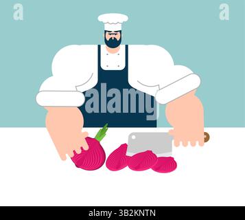 Chef cutting onion. Cooking concept illustration Stock Vector
