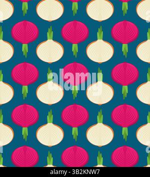 Onion pattern seamless. Onion bulb slice background. Vegetable texture Stock Vector