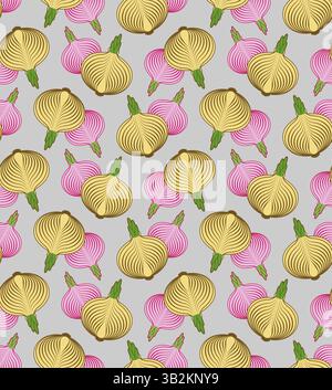 Onion pattern seamless. Onion bulb slice background. Vegetable texture Stock Vector