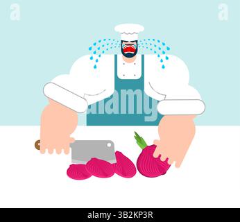 Chef cutting onion. Cooking concept illustration Stock Vector