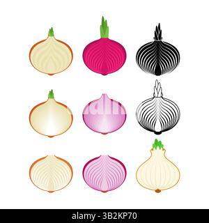 Onion sign set. Onion slice isolated. Vegetable symbol Stock Vector