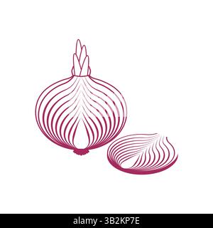 Red Onion bulb sign icon. Onion slice isolated. Vegetable symbol Stock Vector