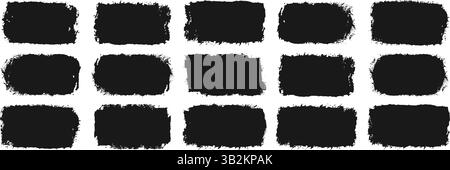 Set of grunge square template backgrounds. Vector black painted squares or rectangular shapes. Vintage grunge boxes for collage, text, banner, sticker. Stock Vector
