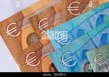 The symbol for the Euro currency as printed on the Euro bank notes of the European Union. Stock Photo