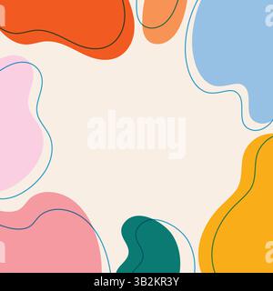 Trendy background with abstract colorful doodle shapes frame. Stock Vector
