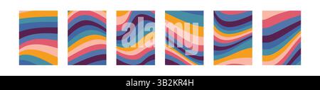1960s 1070s style color waves cover set. Vector retro wavy background Stock Vector