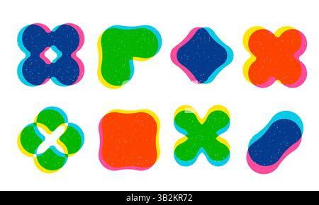 Trendy brutal geometric shapes set with riso graph print effect. Stock Vector