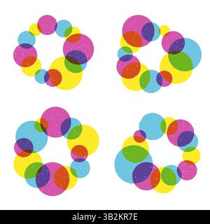 Circle frame collection with round shapes in trendy riso graph print texture style Stock Vector