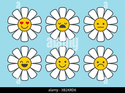 Daisy flower with funny smiling faces Stock Vector