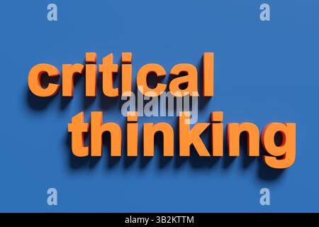 The word critical thinking over blue background promoting education and problem solving skills. 3D render. Stock Photo