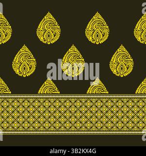 Luxury golden yellow seamless border pattern for fabric prints, textile texture, decorations, background, wallpaper Stock Vector