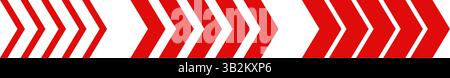 Red chevron arrow patterns set. Chevron shape line. Motion direction road line. Triangle arrow sign. Warning repeat striped. Swipe icon element Stock Vector