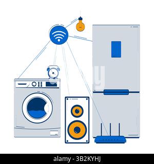 Connected via Wi-Fi smart home appliances doodle illustration concept Stock Vector