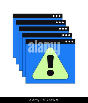 Error messages web multiple popups 2D cartoon object Stock Vector