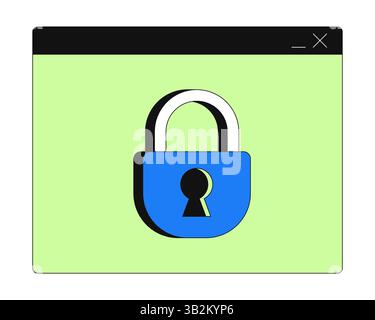 Secure browser window with padlock 2D cartoon object Stock Vector