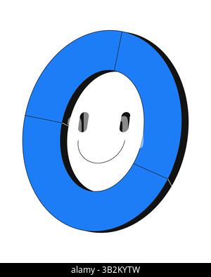 Smiling donut pie chart for analytics and engagement 2D cartoon object Stock Vector