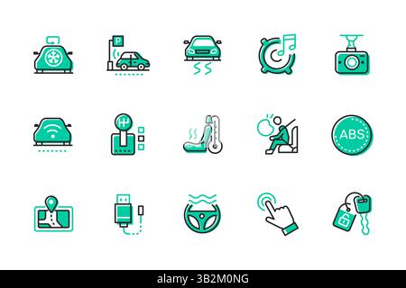 Driving and car care - set of line design style icons Stock Vector