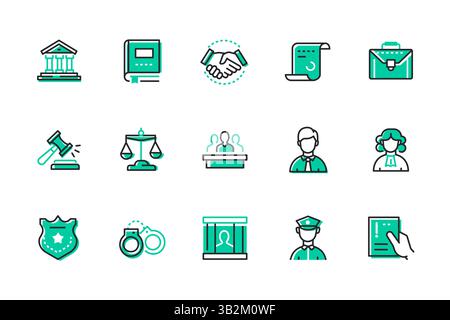 Judicial and legal system - set of line design style icons Stock Vector