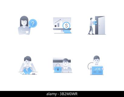 Unemployment and bankruptcy - flat design style icons set Stock Vector