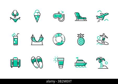 Summer and vacation - set of line design style icons Stock Vector