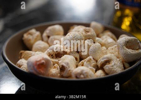 A traditional Korean snack similar to popcorn, made from puffed corn kernels. Stock Photo