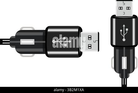 Professional Car USB Adapter, Sleek Black White and Vector, Modern Automotive Accessory Design Stock Vector