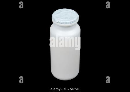 Milk box or juice box plastic packages. Blank white. Plastic package for beverage diary products. Retail package mockup isolated on black background Stock Photo