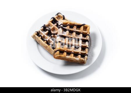 Belgian Waffles with chocolate isolated on white background Stock Photo