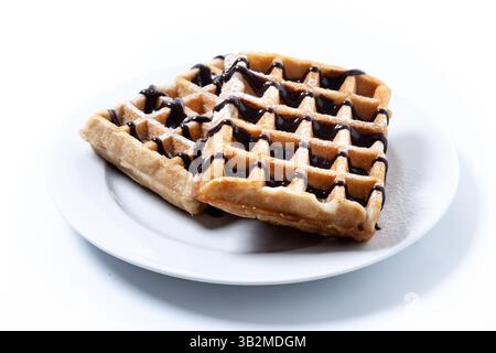 Belgian Waffles with chocolate isolated on white background Stock Photo