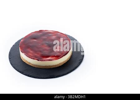Slice of cheesecake with strawberries isolated on white background Stock Photo