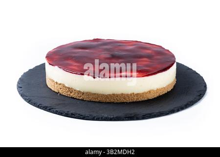 Slice of cheesecake with strawberries isolated on white background Stock Photo