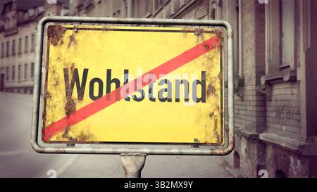 Town sign with the German word Wohlstand (prosperity) Stock Photo