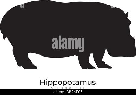 Hippopotamus Silhouette Vector Illustration – Black Hippo Outline for Wildlife Logos Stock Vector