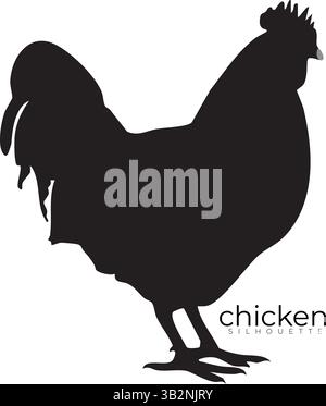 Chicken Hen Silhouette Vector – Farm Animal Outline for Poultry black silhouette design of chicken Stock Vector