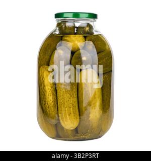 Pickled cucumbers. Cucumbers in a glass jar isolated. Stock Photo