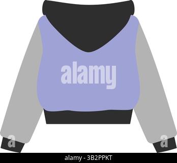 Long sleeve hoodie with cuff Gray and Lavender Back view Sticker Icon Label Minimalist design idea. Isolated Vector illustration Thematic Cards or web promo banner, leaflet, print material, label, tag Stock Vector