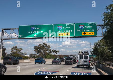 Los Angeles Interstate 10 freeway or Highway 1 Coast Route sign in ...