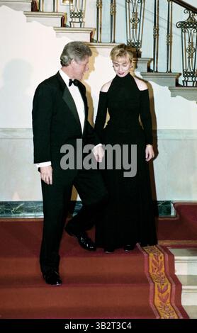 hillary clinton dress state dinner Pres. Bill Clinton & Hillary Rodham Clinton hosting WH State Dinner... News Photo