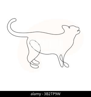 Outine Cat. Cute Cat in Continuous One Line Drawing Style. Creative Outline Cat Icon Set. Cat Minimalist Contour Art with a Splash of Color isolated Stock Vector
