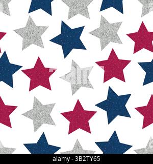 Blue red white glitters stars. Seamless fabric design pattern Stock Vector