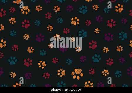 Halloween black doodle paw print seamless banner design background Stock Vector
